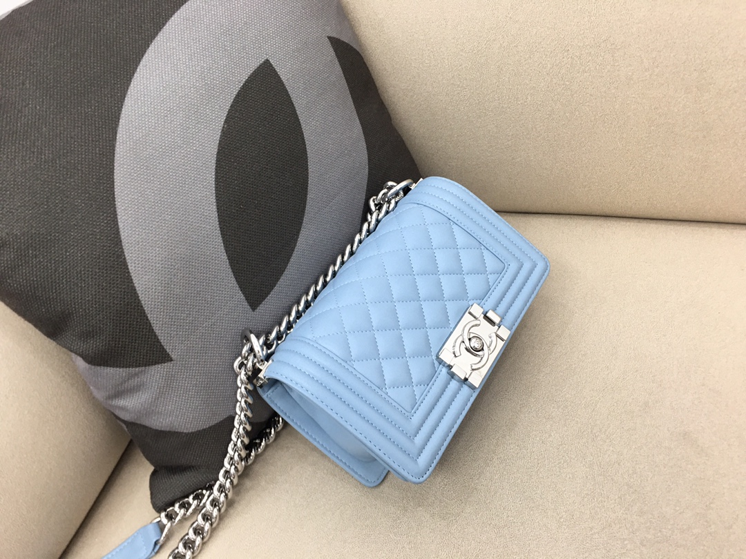 Lambskin Small Boy Handbag Flap Bag A67085 Sky Blue